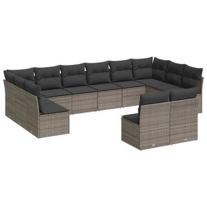 vidaXL 12 Piece Garden Sofa Set with Cushions Grey Poly Rattan
