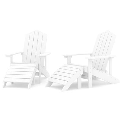 vidaXL Garden Adirondack Chairs 2 pcs with Footstools HDPE White