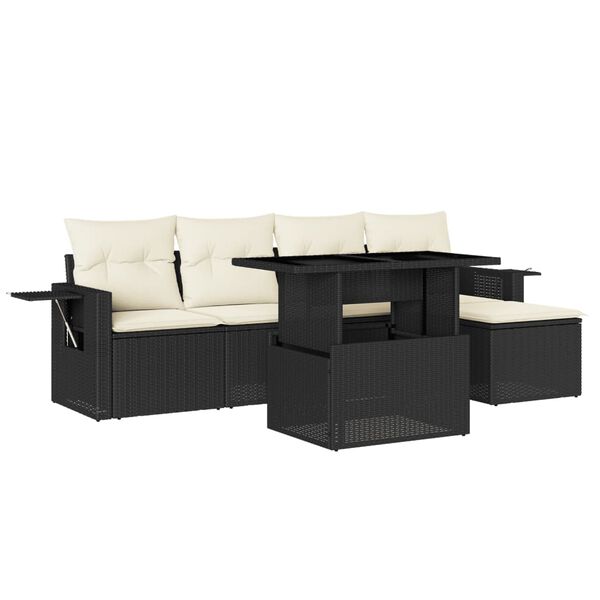 vidaXL 6 Piece Garden Sofa Set with Cushions Black Poly Rattan