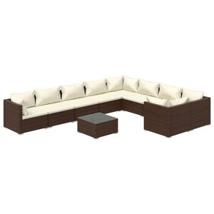 vidaXL 10 Piece Garden Lounge Set with Cushions Poly Rattan Brown
