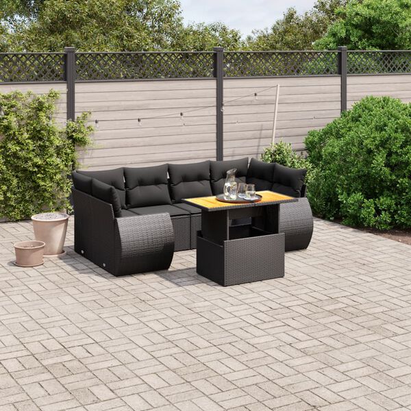 vidaXL 7 Piece Garden Sofa Set with Cushions Black Poly Rattan