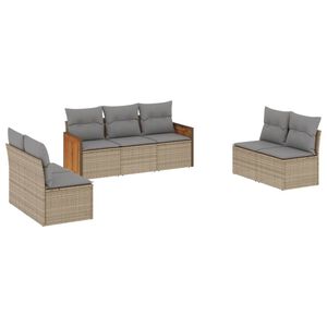 vidaXL 7 Piece Garden Sofa Set with Cushions Beige Poly Rattan