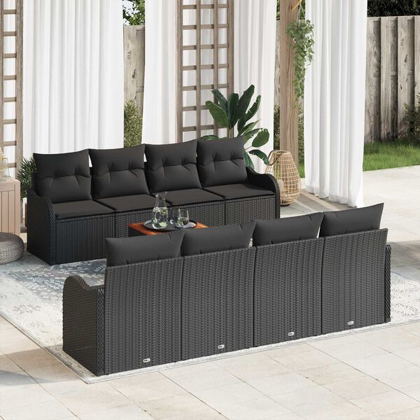vidaXL Garden Sofa Set with Storage 9 pcs Black Poly Rattan