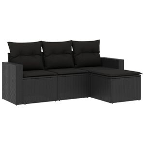 vidaXL 4 Piece Garden Sofa Set with Cushions Black Poly Rattan