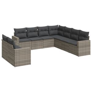 vidaXL 9 Piece Garden Sofa Set with Cushions Grey Poly Rattan