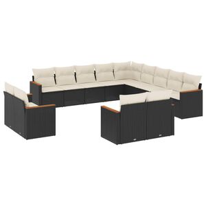 vidaXL 13 Piece Garden Sofa Set with Cushions Black Poly Rattan