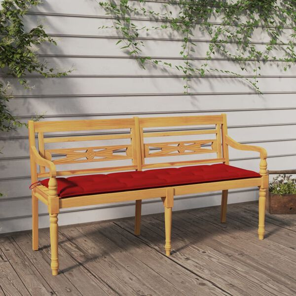 vidaXL Batavia Bench with Red Cushion 150 cm Solid Wood Teak