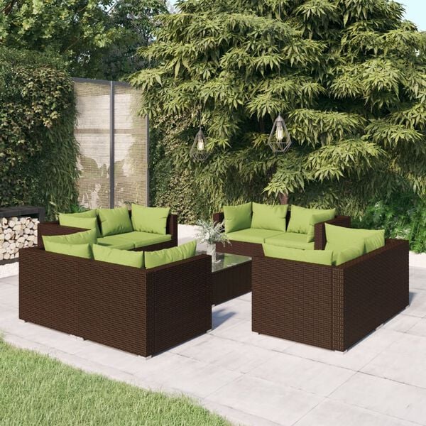 vidaXL 9 Piece Garden Lounge Set with Cushions Poly Rattan Brown