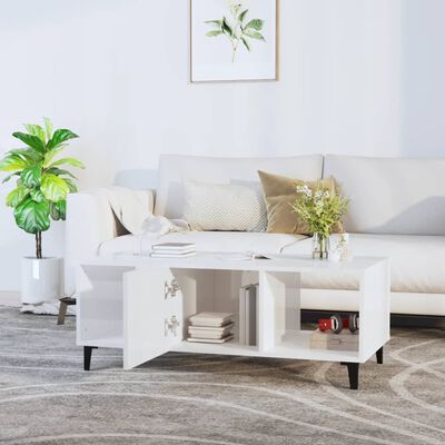 vidaXL Coffee Table High Gloss White 102x50x40 cm Engineered Wood