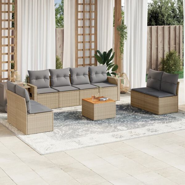 vidaXL 9 Piece Garden Sofa Set with Cushions Mix Beige Poly Rattan