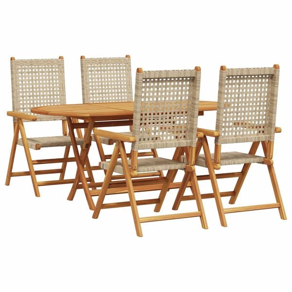 vidaXL Garden Dining Set Folding 5 pcs Beige Solid Acacia Wood