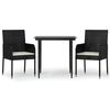 vidaXL 3 Piece Garden Dining Set with Cushions Black Poly Rattan