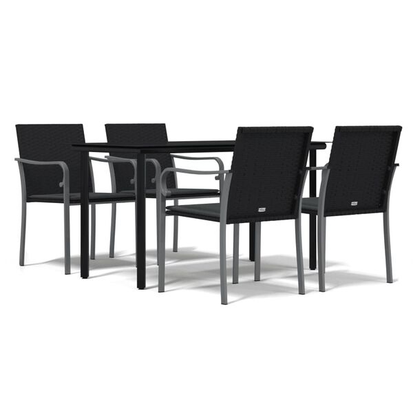vidaXL 5 Piece Garden Dining Set with Cushions Poly Rattan and Steel