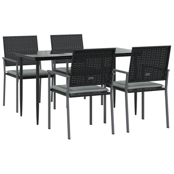 vidaXL 5 Piece Garden Dining Set with Cushions Poly Rattan and Steel
