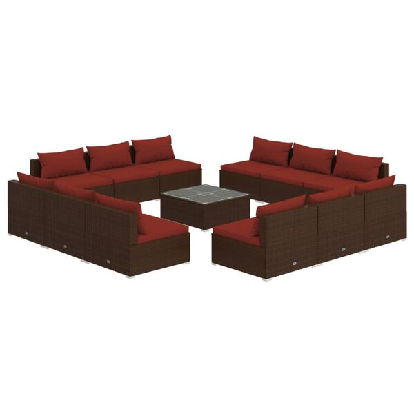 vidaXL 13 Piece Garden Lounge Set with Cushions Poly Rattan Brown