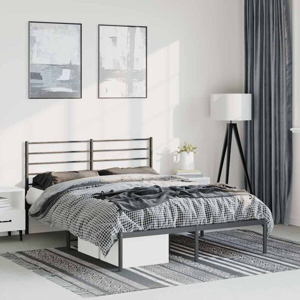 vidaXL Metal Bed Frame without Mattress with Headboard Black 135x190cm