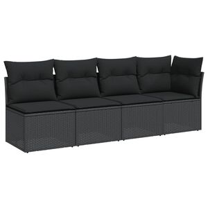 vidaXL Garden Sofa with Cushions 4-Seater Black Poly Rattan