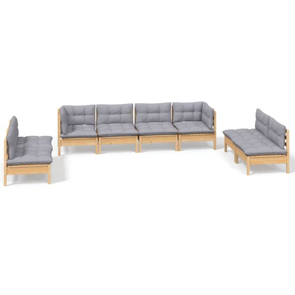 vidaXL 8 Piece Garden Lounge Set with Grey Cushions Solid Pinewood