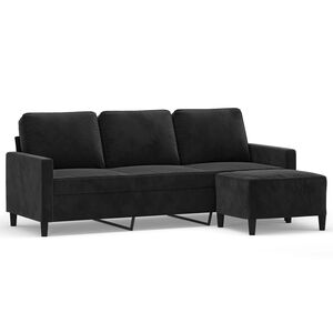 vidaXL 3-Seater Sofa with Footstool Black 180 cm Velvet