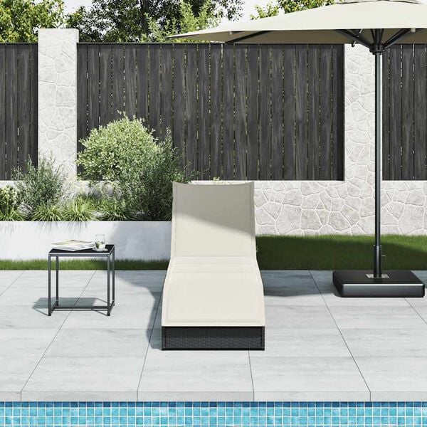 vidaXL Folding Sun Lounger with Cushion and Storage Black Poly Rattan