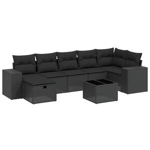 vidaXL 8 Piece Garden Sofa Set with Cushions Black Poly Rattan