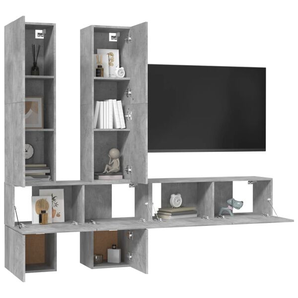 vidaXL 6 Piece TV Cabinet Set Concrete Grey Engineered Wood