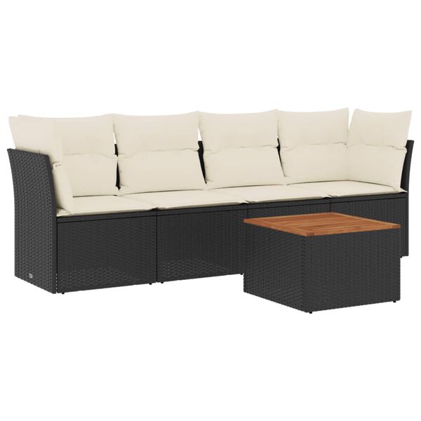 vidaXL 5 Piece Garden Sofa Set with Cushions Black Poly Rattan