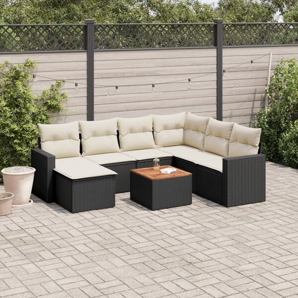 vidaXL 8 Piece Garden Sofa Set with Cushions Black Poly Rattan