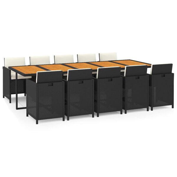 vidaXL 11 Piece Garden Dining Set with Cushions Poly Rattan Black