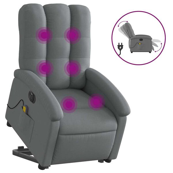 vidaXL Electric Stand up Massage Recliner Chair Dark Grey Fabric