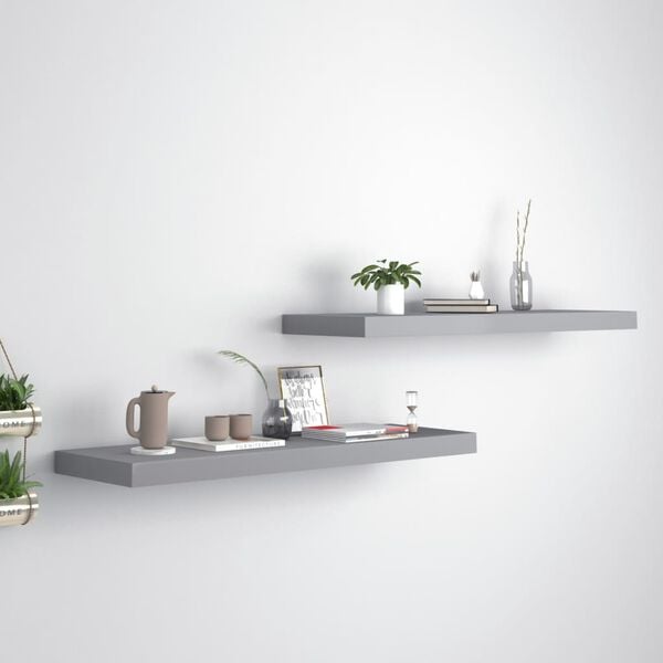 vidaXL Floating Wall Shelves 2 pcs Grey 80x23.5x3.8 cm MDF