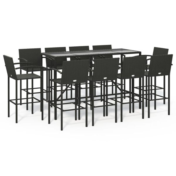 vidaXL 11 Piece Garden Bar Set Black Poly Rattan