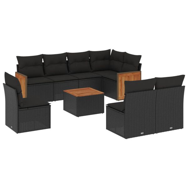 vidaXL 9 Piece Garden Sofa Set with Cushions Black Poly Rattan