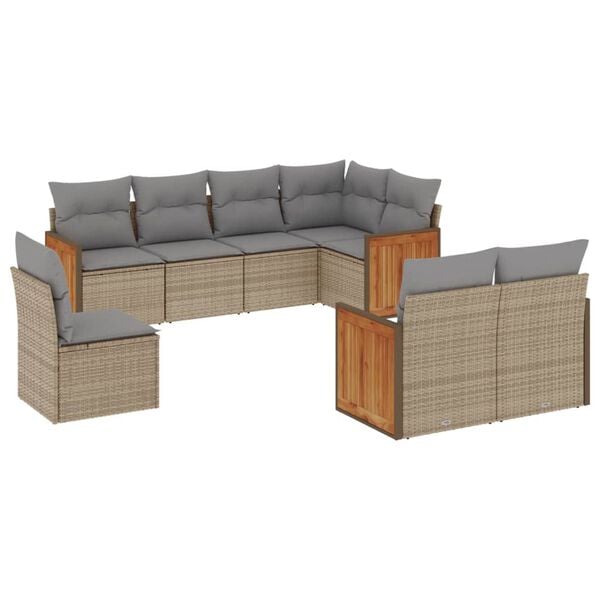 vidaXL 8 Piece Garden Sofa Set with Cushions Beige Poly Rattan