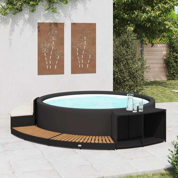vidaXL Spa Surround Black Poly Rattan and Acacia Wood