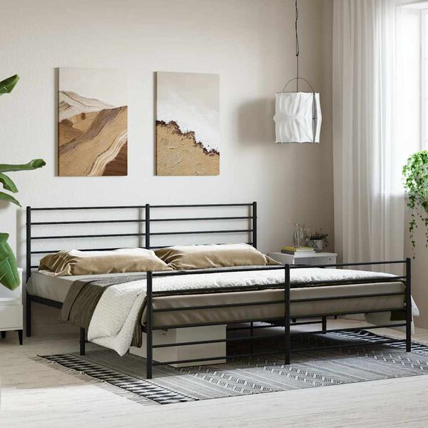 vidaXL Metal Bed Frame without Mattress with Footboard Black 180x200cm