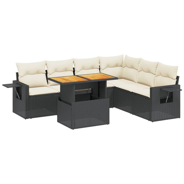 vidaXL 7 Piece Garden Sofa Set with Cushions Black Poly Rattan