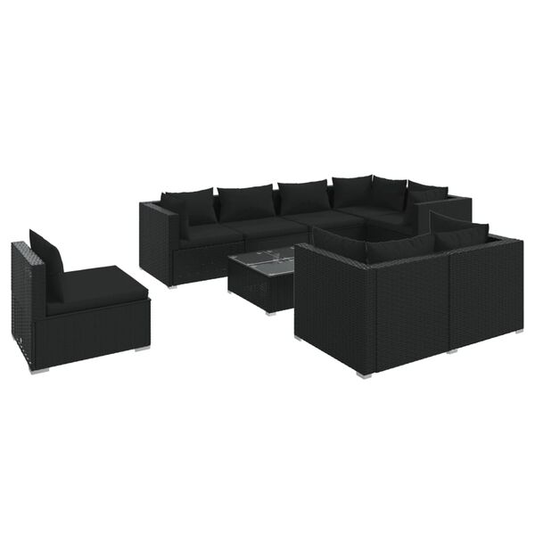 vidaXL 9 Piece Garden Lounge Set with Cushions Poly Rattan Black