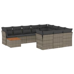 vidaXL 11 Piece Garden Sofa Set with Cushions Grey Poly Rattan