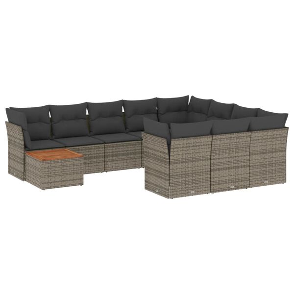 vidaXL 11 Piece Garden Sofa Set with Cushions Grey Poly Rattan
