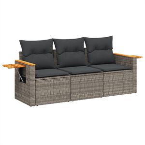 vidaXL 3 Piece Garden Sofa Set with Cushions Grey Poly Rattan