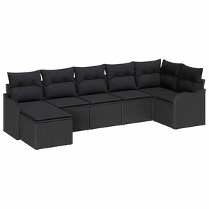 vidaXL Garden Sofa Set with Cushion 7 pcs Black Poly rattan