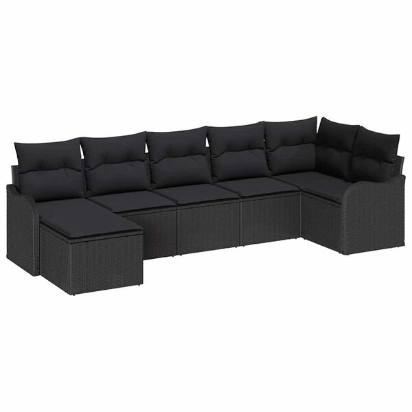vidaXL Garden Sofa Set with Cushion 7 pcs Black Poly rattan