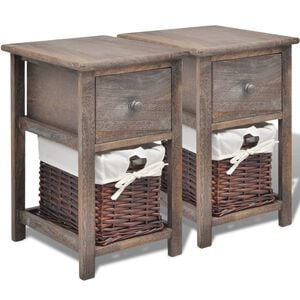 vidaXL Bedside Cabinet | Set of 2 | Brown | Paulownia wood, Wicker | Compact