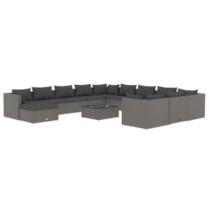 vidaXL 13 Piece Garden Lounge Set with Cushions Poly Rattan Grey