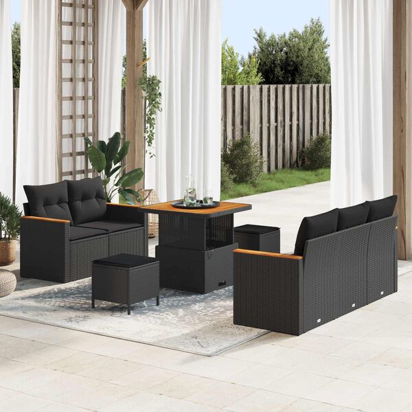 vidaXL Garden Sofa Set 8 pcs Black Poly Rattan