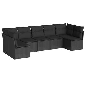 vidaXL 7 Piece Garden Sofa Set with Cushions Black Poly Rattan