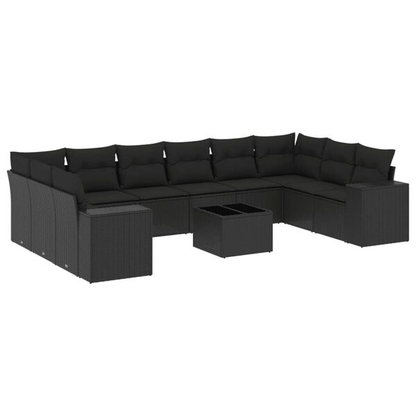 vidaXL 11 Piece Garden Sofa Set with Cushions Black Poly Rattan