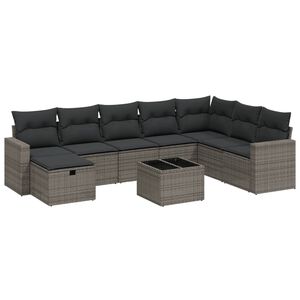 vidaXL 8 Piece Garden Sofa Set with Cushions Grey Poly Rattan
