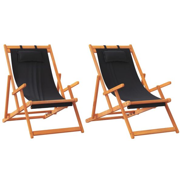vidaXL Folding Beach Chairs 2 pcs Black Fabric